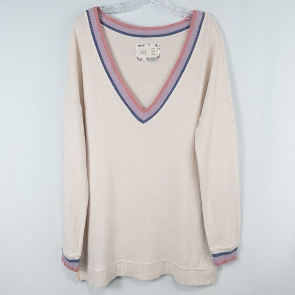 Anthropologie Saturday Sunday V Neck Tunic Sweater Size Medium Oversized Preppy